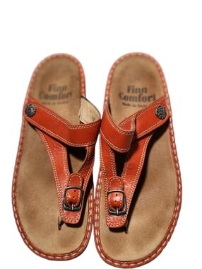 Finn Comfort Burnt Orange Leather Thong Sandals